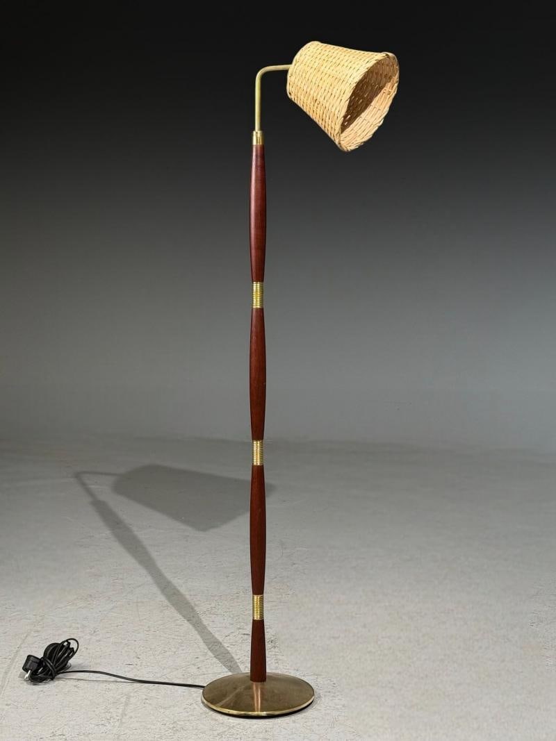 Laoni Belysning, Swedish Modern, Floor Lamp, Stained Wood, Brass, Sweden, 1960s - 4
