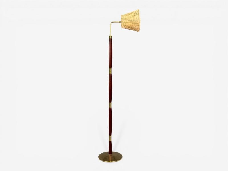 Laoni Belysning, Swedish Modern, Floor Lamp, Stained Wood, Brass, Sweden, 1960s - 5