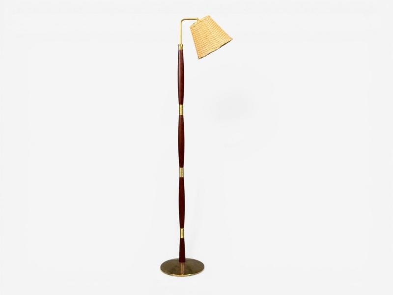 Laoni Belysning, Swedish Modern, Floor Lamp, Stained Wood, Brass, Sweden, 1960s - 6