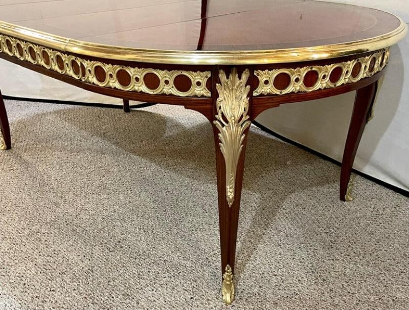 Louis XV Style French Dining Table, Bronze Mounted Starburst Top, Refinished - 10