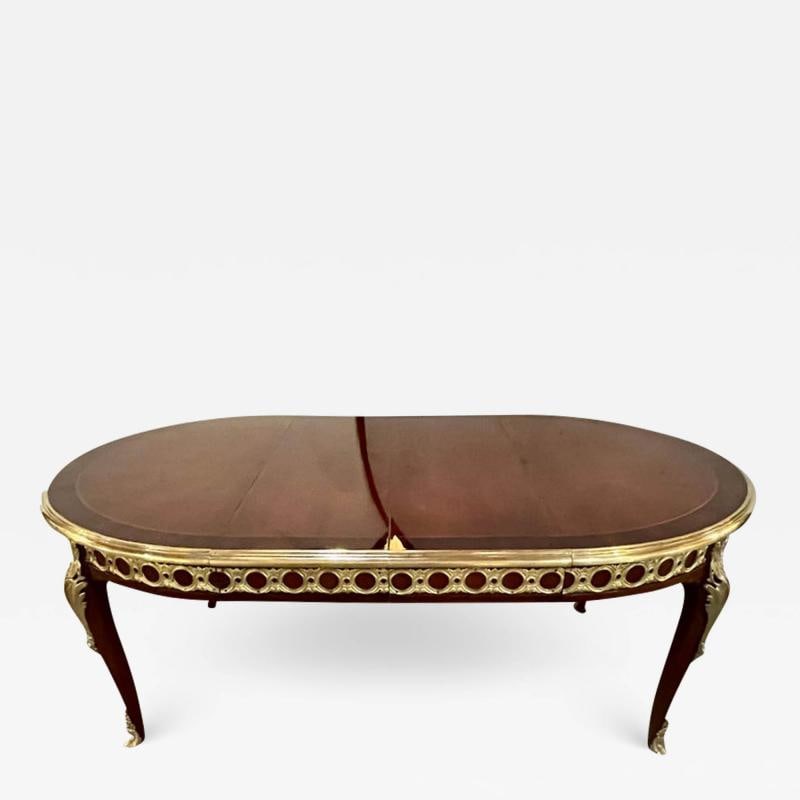 Louis XV Style French Dining Table, Bronze Mounted Starburst Top, Refinished (1 of 12)