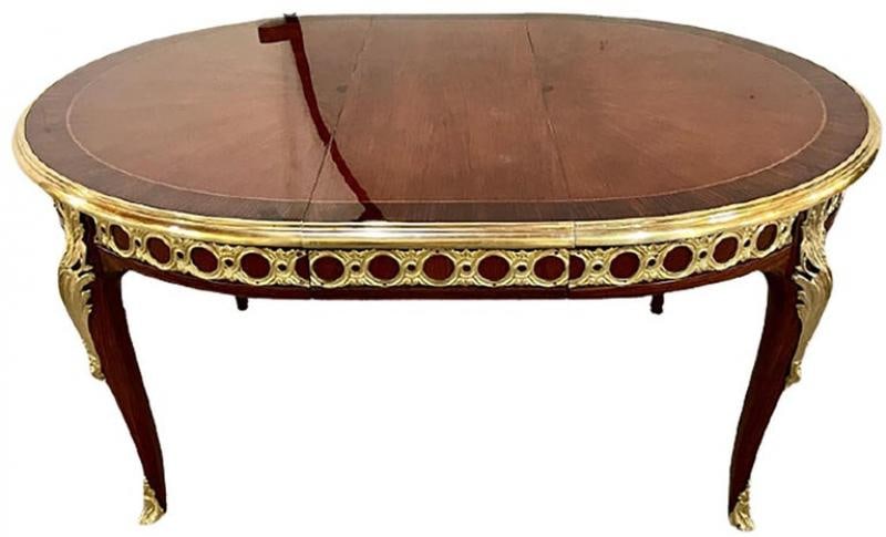 Louis XV Style French Dining Table, Bronze Mounted Starburst Top, Refinished - 2