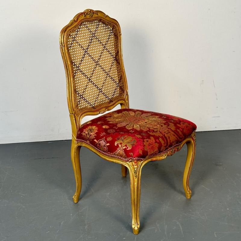 Set of Ten Louis XV Style Dining / Side Chairs, Clayed Gilt and Cane, French - 13