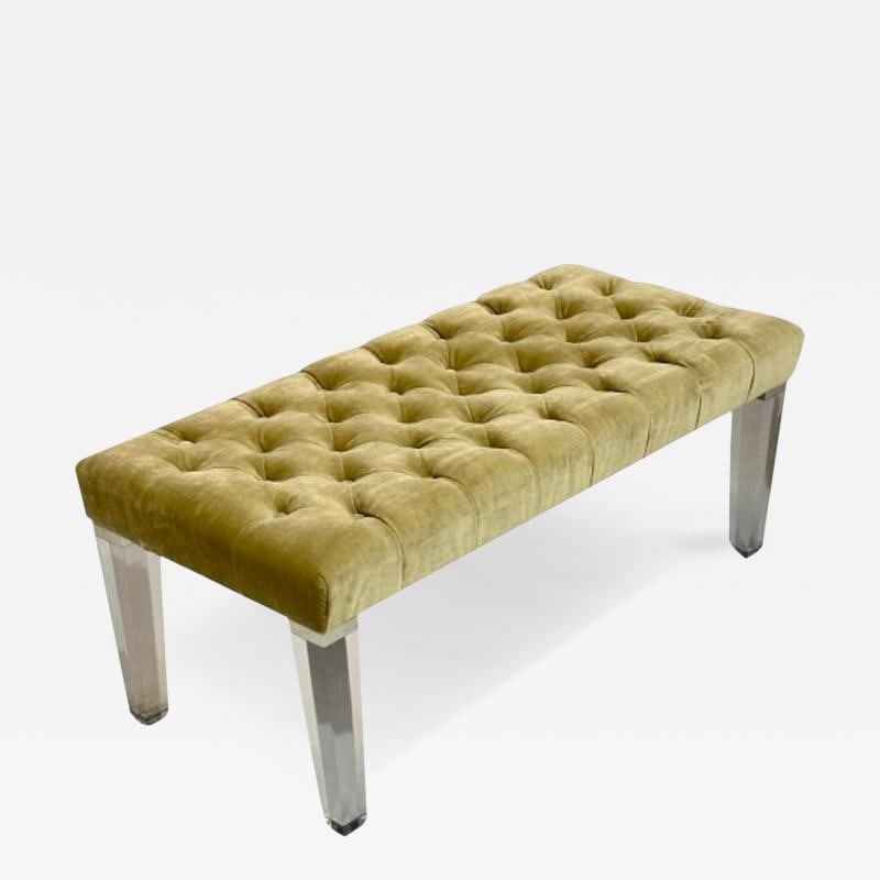Contemporary, Modern Tufted Window Bench, Chrome, Acrylic, Green Velvet, 2010s - 2