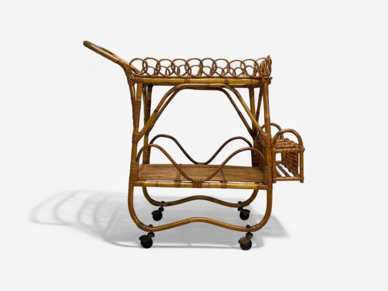 Italian Modern, Bamboo, Rattan, Metal, Bar Cart, Italy, 1960s - 10