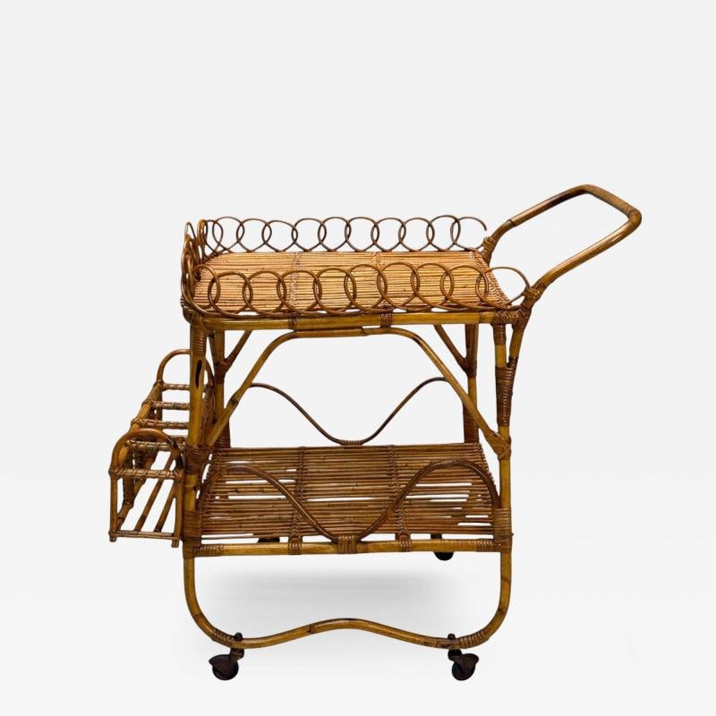 Italian Modern, Bamboo, Rattan, Metal, Bar Cart, Italy, 1960s (1 of 10)