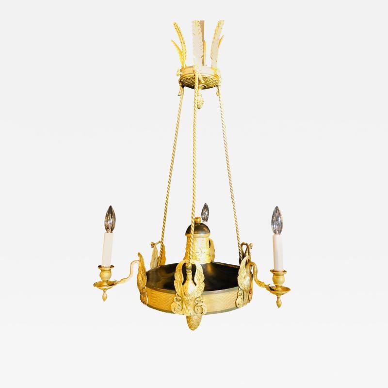 19th Century Empire Chandelier with Full Figure Swan Arms: Title: 19th Century Empire Chandelier with Full Figure Swan Arms Description: Description 1: 19th century empire chandelier with full figure swan arms. This simply stunning doré bronze chandelier