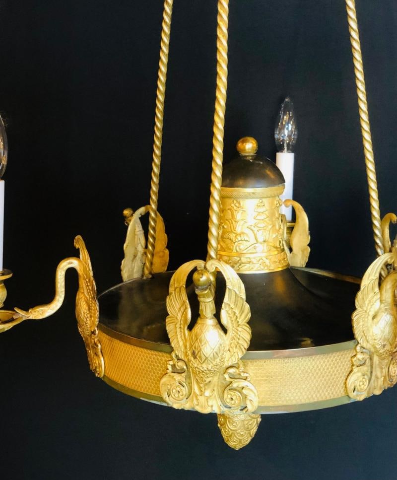 19th Century Empire Chandelier with Full Figure Swan Arms - 5