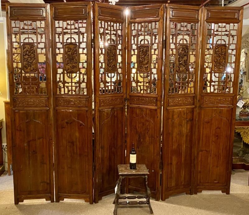 Six-Panel Teak Asian, early 20th Century Folding Screen / Room Divider - 2