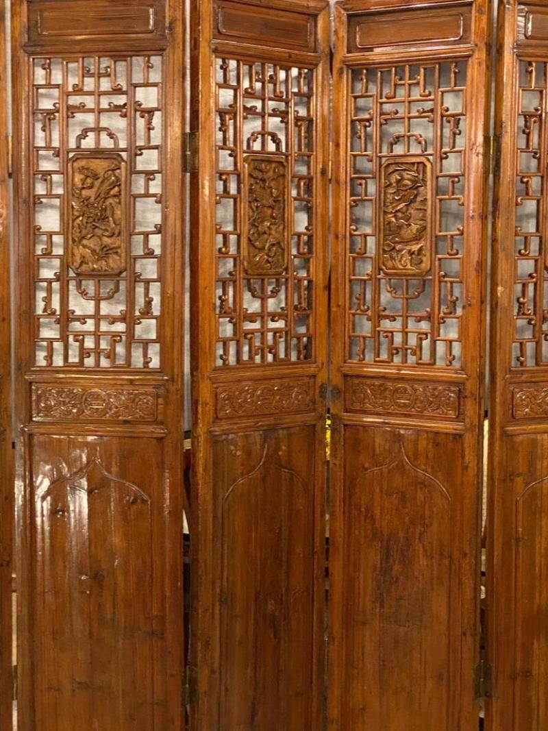 Six-Panel Teak Asian, early 20th Century Folding Screen / Room Divider - 4