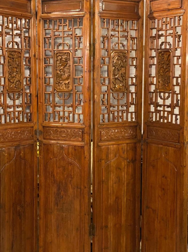 Six-Panel Teak Asian, early 20th Century Folding Screen / Room Divider - 5
