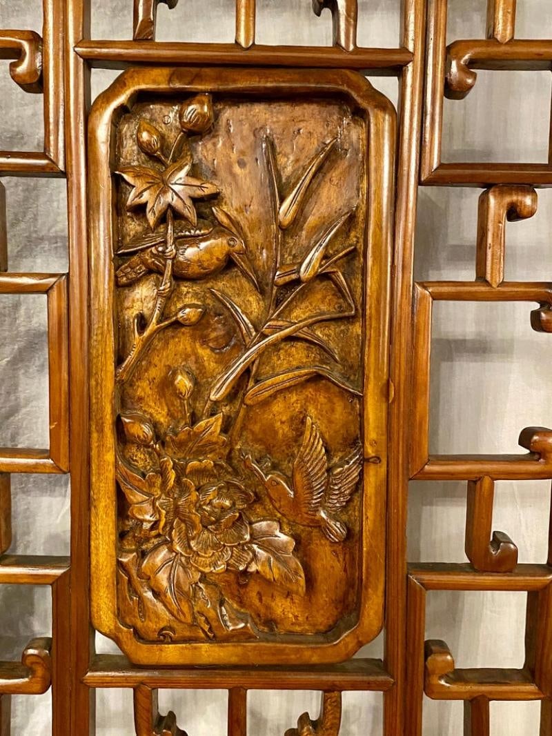 Six-Panel Teak Asian, early 20th Century Folding Screen / Room Divider - 6