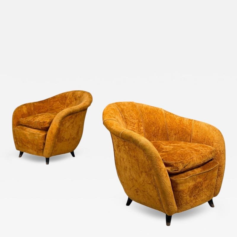 Federico Munari Style, Lounge Chairs, Fabric, Ebonized Wood, Italy, 1960s (1 of 12)