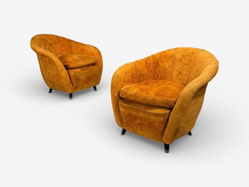 Federico Munari Style, Lounge Chairs, Fabric, Ebonized Wood, Italy, 1960s - 5