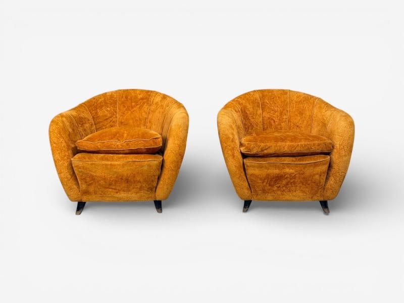 Federico Munari Style, Lounge Chairs, Fabric, Ebonized Wood, Italy, 1960s - 6