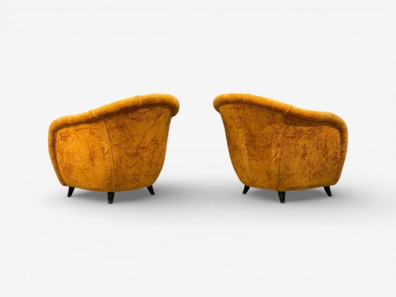 Federico Munari Style, Lounge Chairs, Fabric, Ebonized Wood, Italy, 1960s - 9