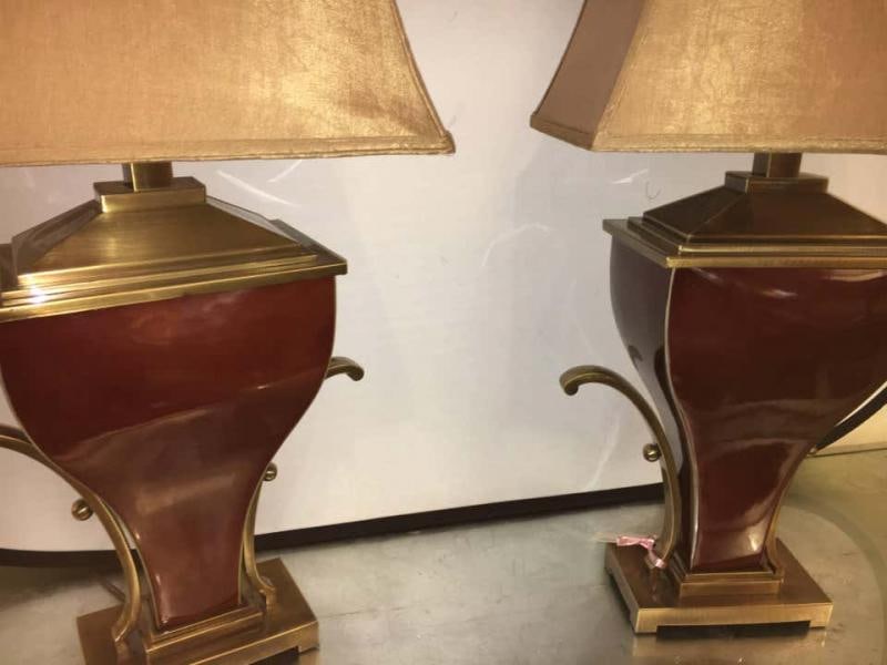 Pair of Art Deco Style Brass Mounted Porcelain Table Lamps - 3