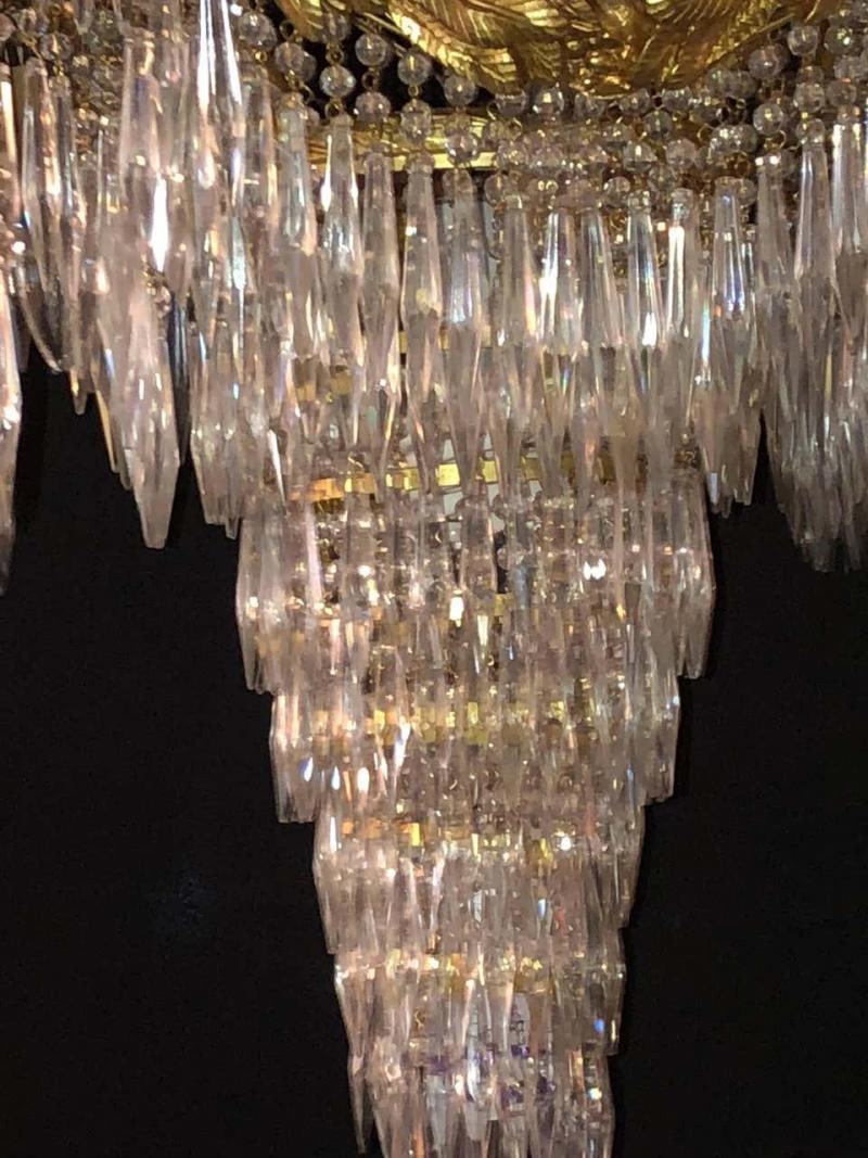 Pair of Bronze Louis XVI Style Crystal Ribbon and Tassle Drapery Chandeliers - 6