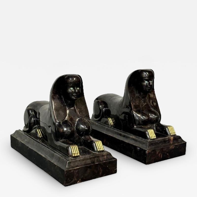 Pair of Maitland Smith Tessellated Egyptian Seated Sphinxes, Entryway (1 of 13)
