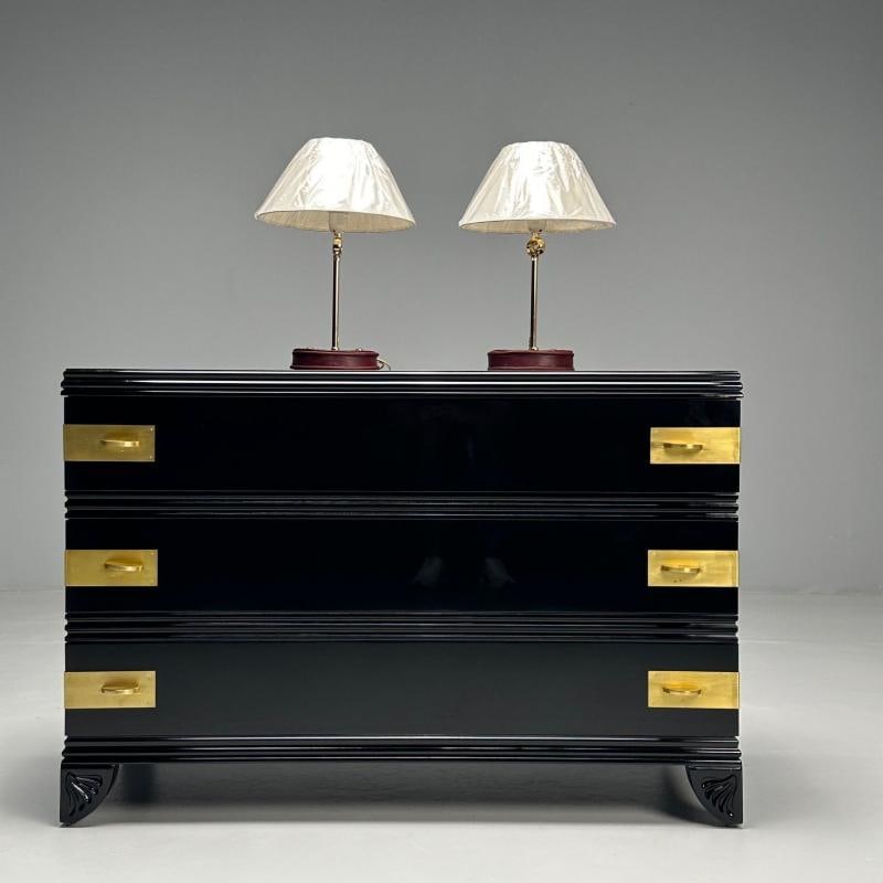 Cartier Style, Modern Key Table Lamps, Red Leather, Brass, Paper Shades - 3