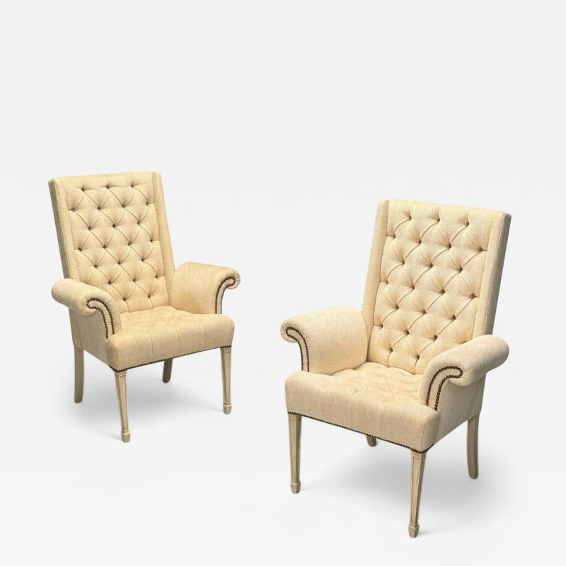 Grosfeld House, Hollywood Regency, Rolled Arm Chairs, Painted Wood, Tweed Linen (1 of 8)