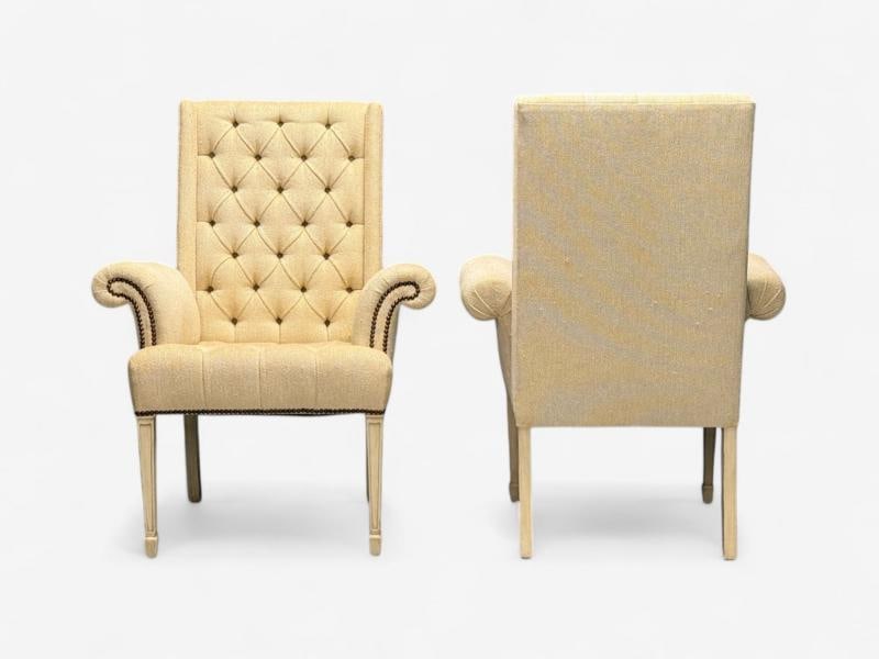 Grosfeld House, Hollywood Regency, Rolled Arm Chairs, Painted Wood, Tweed Linen - 8