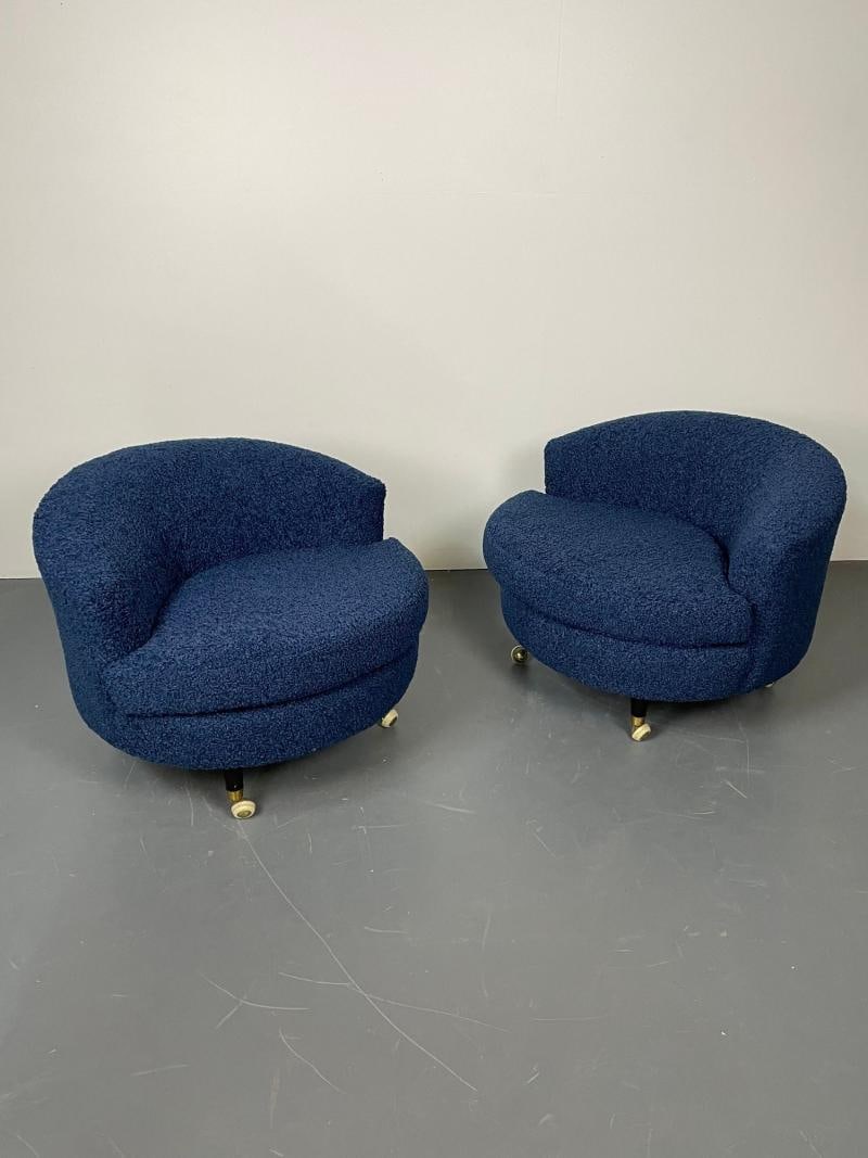 Pair of Mid-Century Rolling Swivel Lounge / Slipper Chairs, Baughman Style - 2