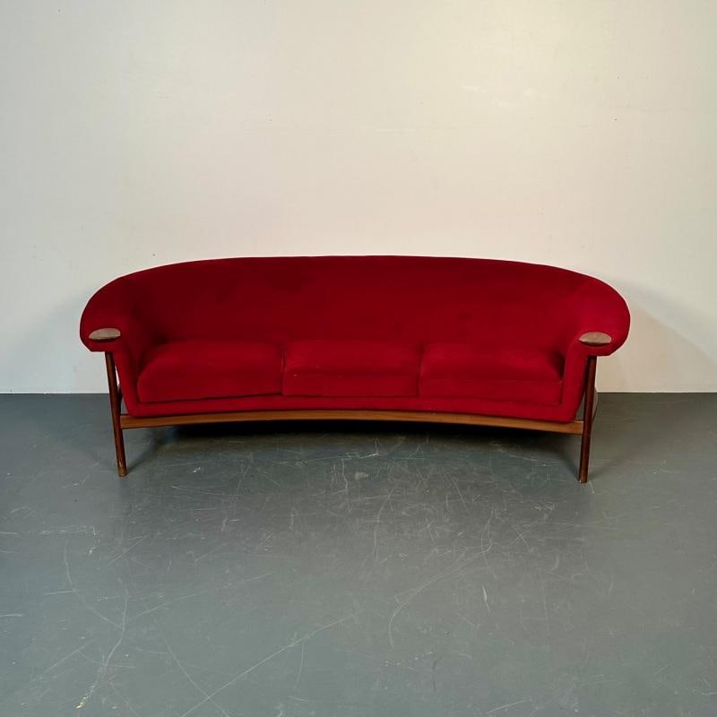 Curved Danish Mid-Century Modern Three Seater Sofa by Johannes Andersen, Walnut - 3
