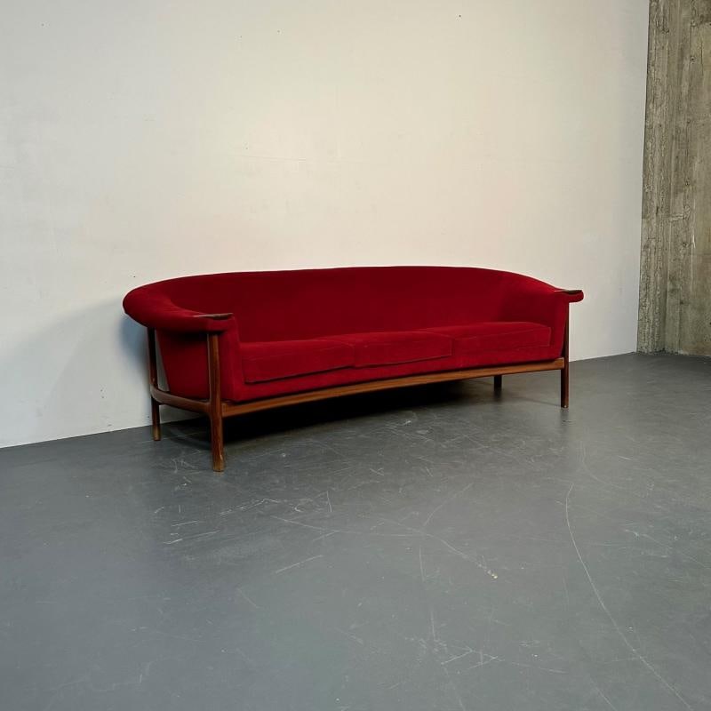Curved Danish Mid-Century Modern Three Seater Sofa by Johannes Andersen, Walnut - 6