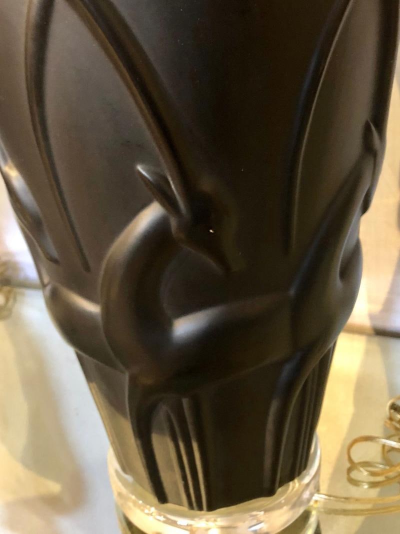 Pair of Art Deco Style Modern Black Table Lamps Lucite Base and Antelopes - 7