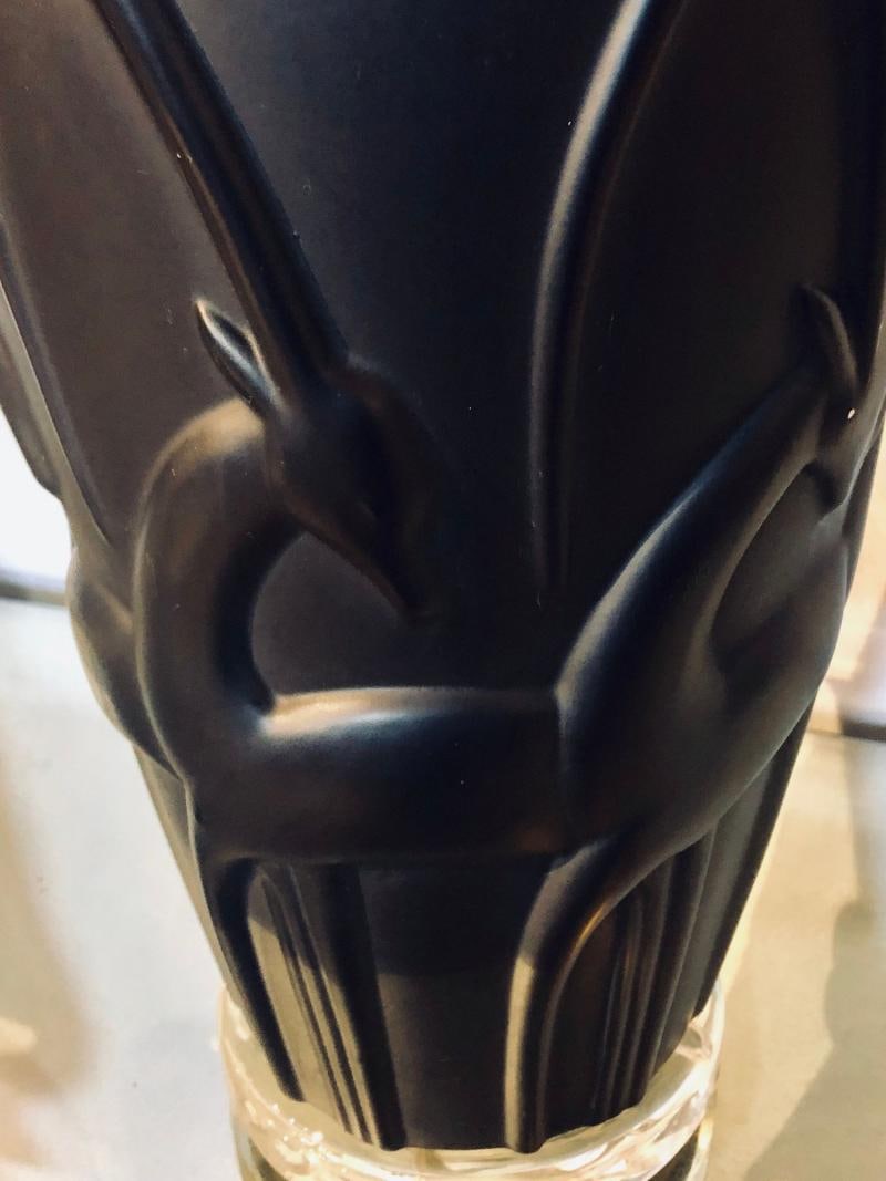 Pair of Art Deco Style Modern Black Table Lamps Lucite Base and Antelopes - 8