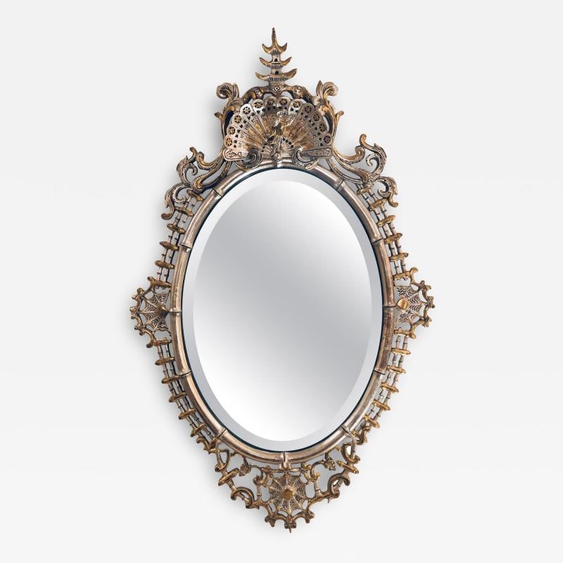 Silver and Gold Leaf Decorator Wall Mirror Having a Web Design and Dancing Bear - 2