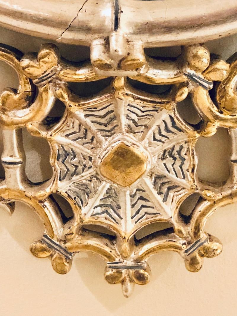 Silver and Gold Leaf Decorator Wall Mirror Having a Web Design and Dancing Bear - 6