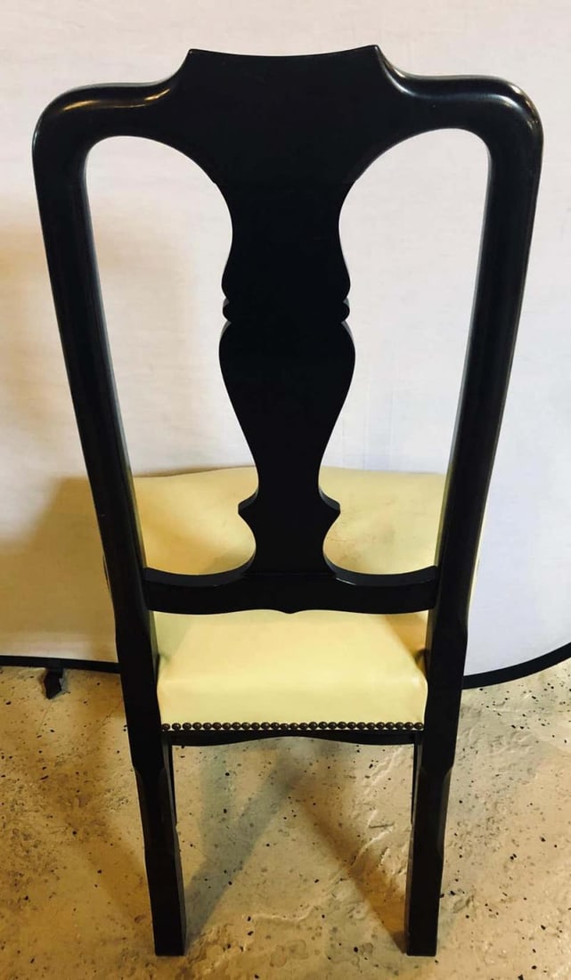 Set of Eight Queen Anne Style Ebonized and Gilt Decorated Dining Chairs - 11
