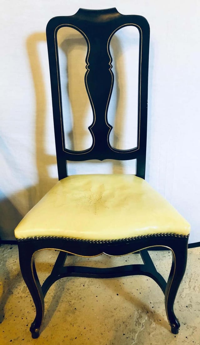 Set of Eight Queen Anne Style Ebonized and Gilt Decorated Dining Chairs - 5