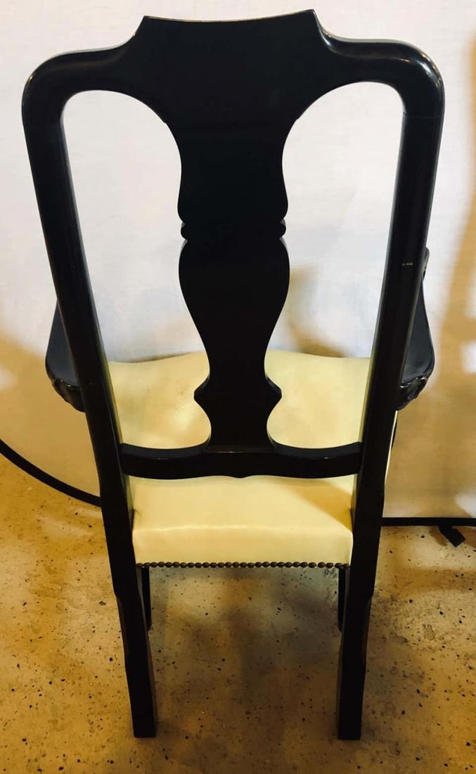 Set of Eight Queen Anne Style Ebonized and Gilt Decorated Dining Chairs - 8