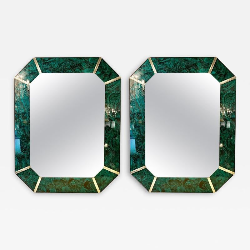 Hollywood Regency Octagonal Wall Mirrors Antiqued Malachite Style (1 of 12)