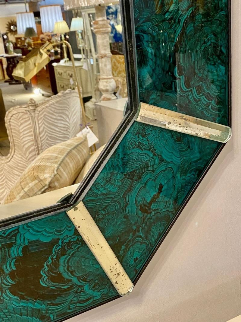Hollywood Regency Octagonal Wall Mirrors Antiqued Malachite Style - 6