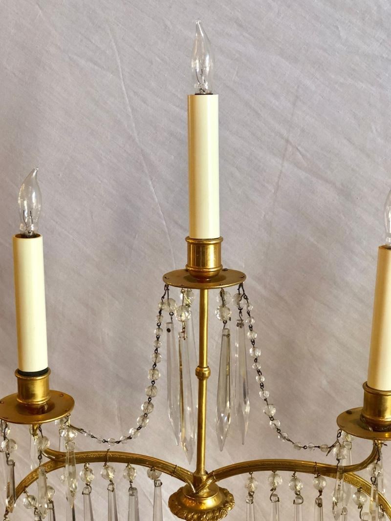 Pair of 19th Century Russian Neoclassical Table Lamp, Dore Bronze, Crystal - 10