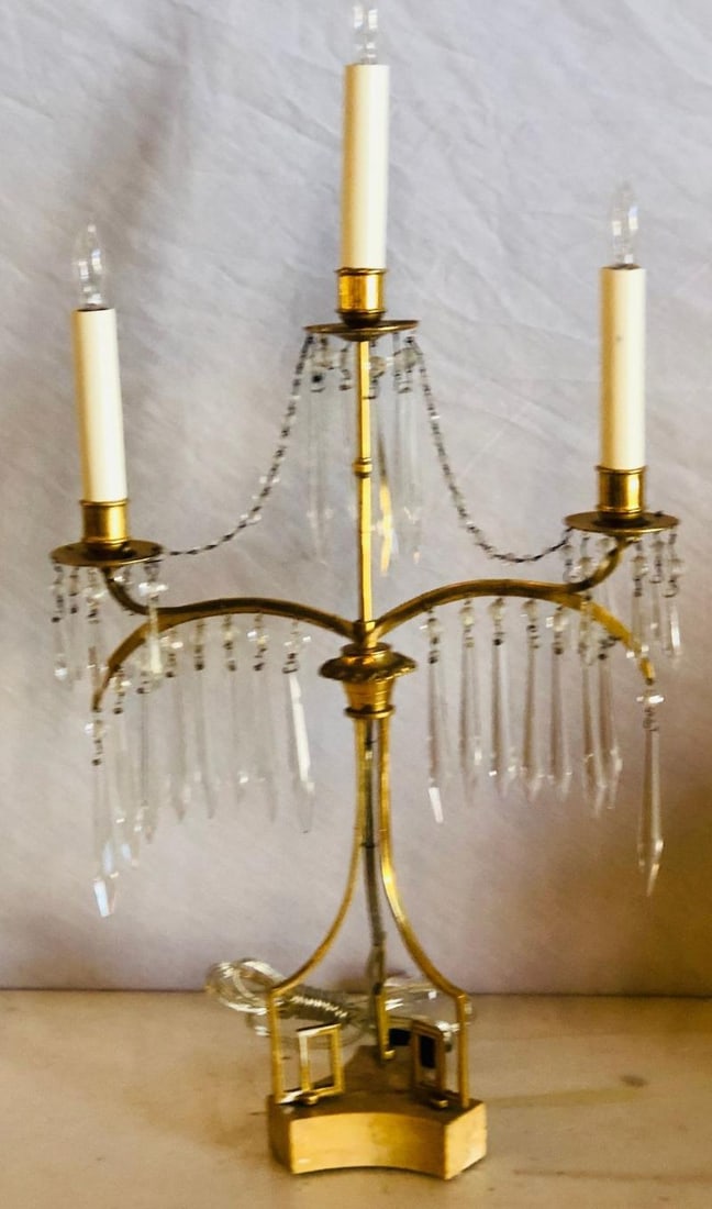 Pair of 19th Century Russian Neoclassical Table Lamp, Dore Bronze, Crystal - 11