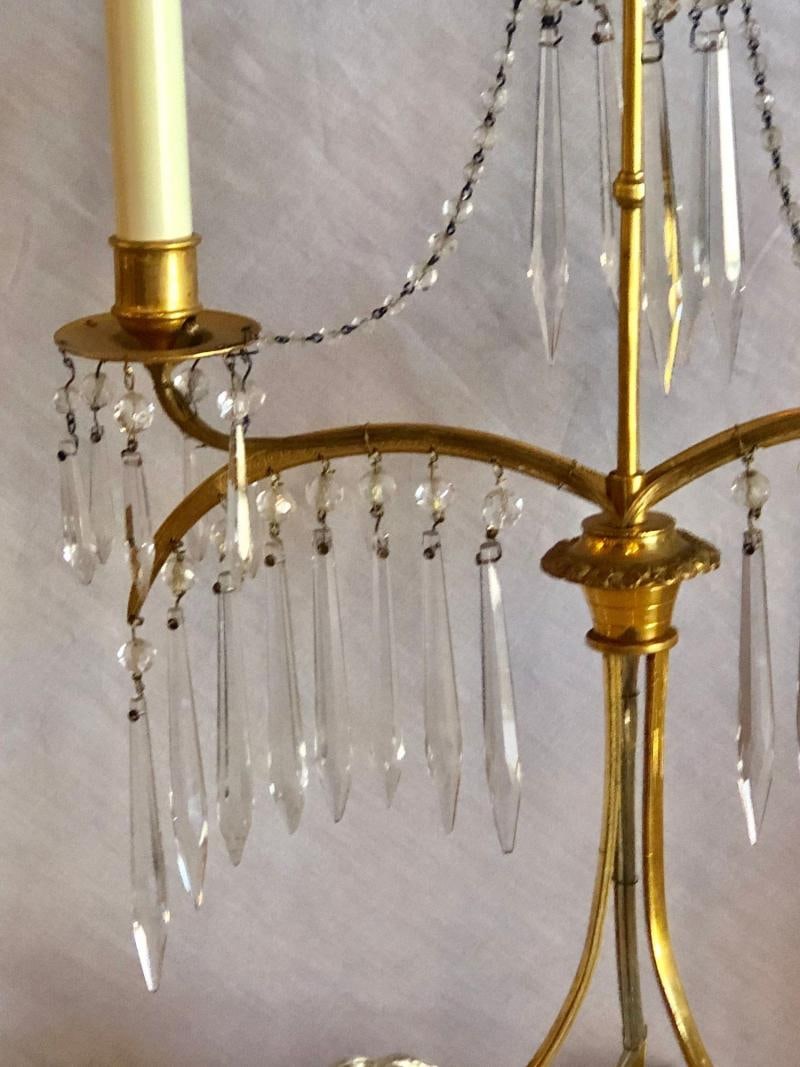 Pair of 19th Century Russian Neoclassical Table Lamp, Dore Bronze, Crystal - 3