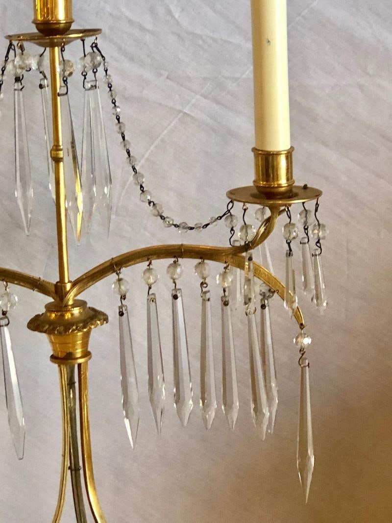 Pair of 19th Century Russian Neoclassical Table Lamp, Dore Bronze, Crystal - 4
