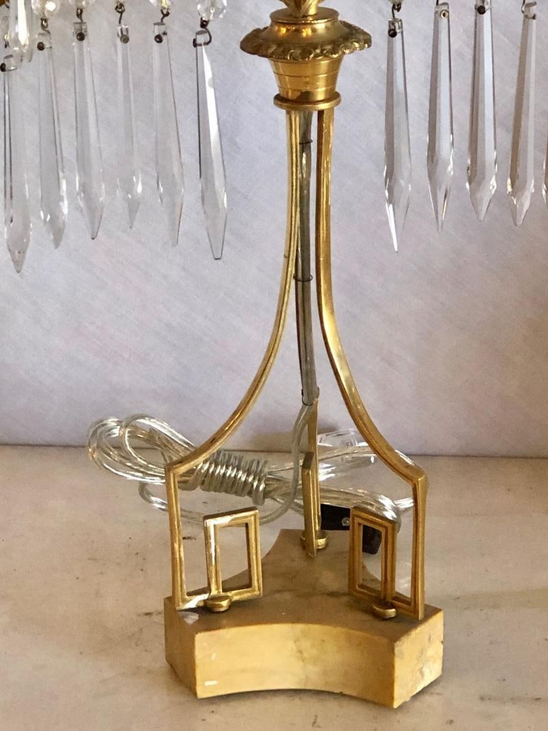Pair of 19th Century Russian Neoclassical Table Lamp, Dore Bronze, Crystal - 5