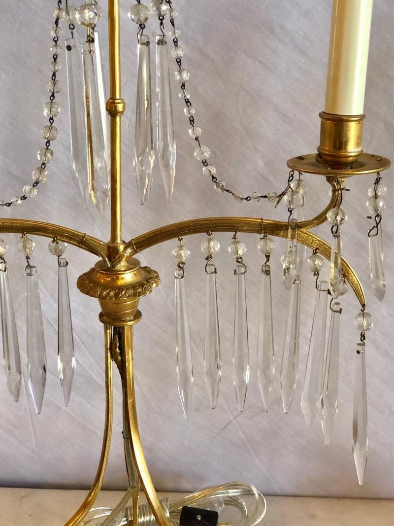 Pair of 19th Century Russian Neoclassical Table Lamp, Dore Bronze, Crystal - 8