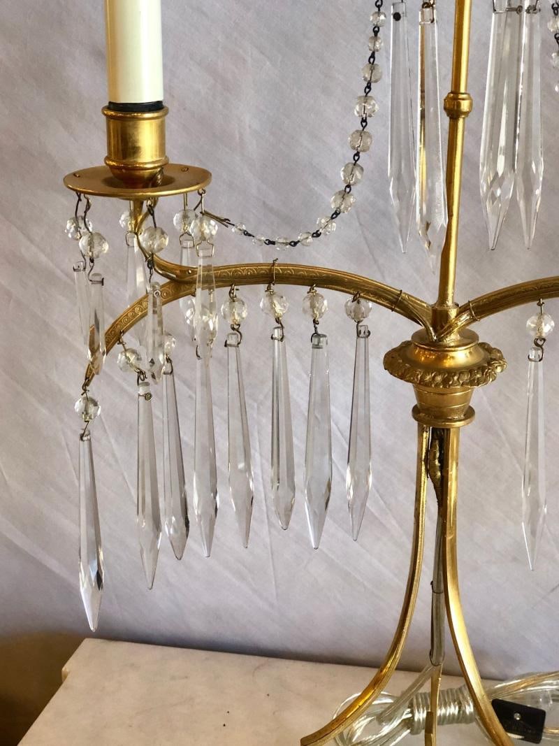 Pair of 19th Century Russian Neoclassical Table Lamp, Dore Bronze, Crystal - 9