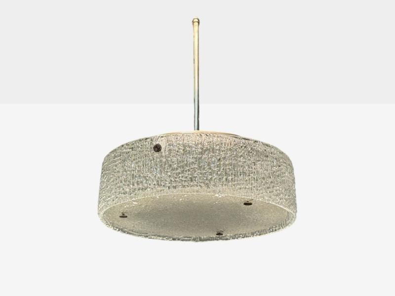 Kaiser Leuchten, Textured Glass, Nickel, Pendant Light, Germany, 1960s - 2