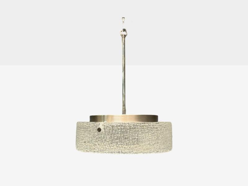 Kaiser Leuchten, Textured Glass, Nickel, Pendant Light, Germany, 1960s - 3