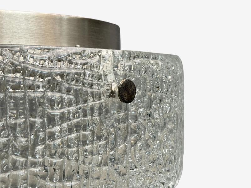 Kaiser Leuchten, Textured Glass, Nickel, Pendant Light, Germany, 1960s - 7