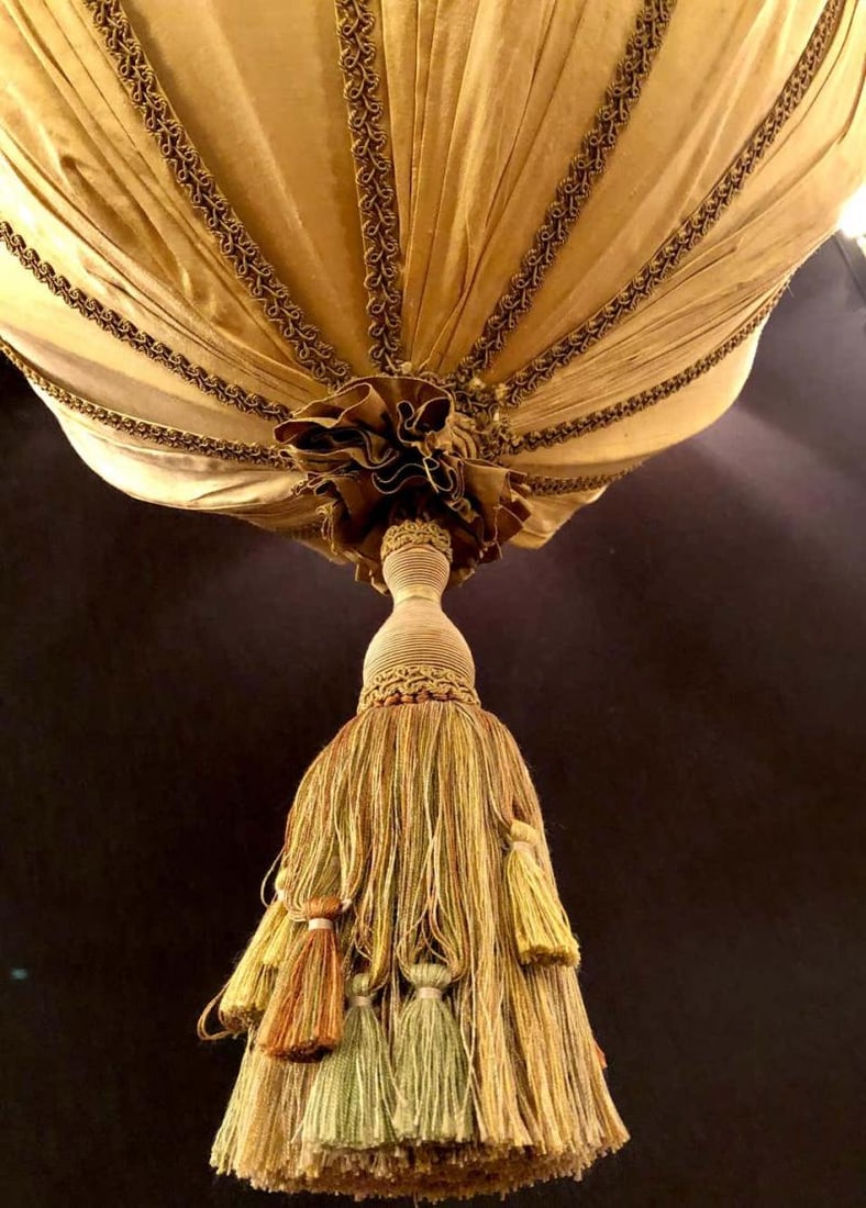 Palatial Light Fixture in Copper, Brass and Iron with Silk Dome Shade - 10