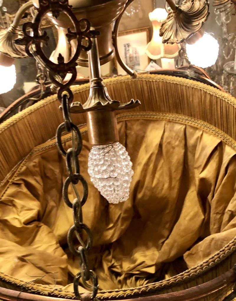 Palatial Light Fixture in Copper, Brass and Iron with Silk Dome Shade - 11